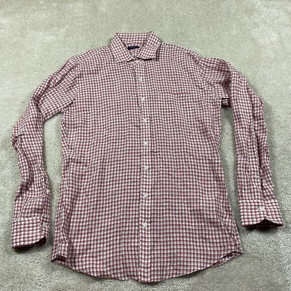 Proper Cloth Shirt Mens M Red White Blue Plaid Linen Button Up Business Casual - Picture 1 of 8